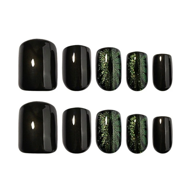 Dark Magic Emerald Cat Eye Halloween Press On Nails high quality